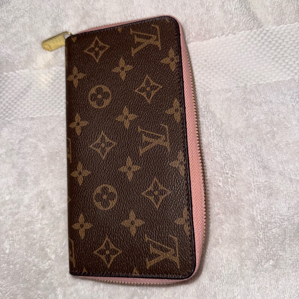 LV Brown and Pink Monogram Wallet Look Alike
